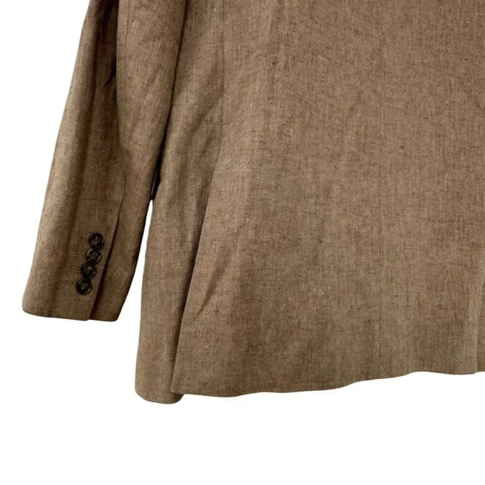 Stafford Signature Classic Fit Brown Herringbone Linen Suit Jacket Blazer 44 R